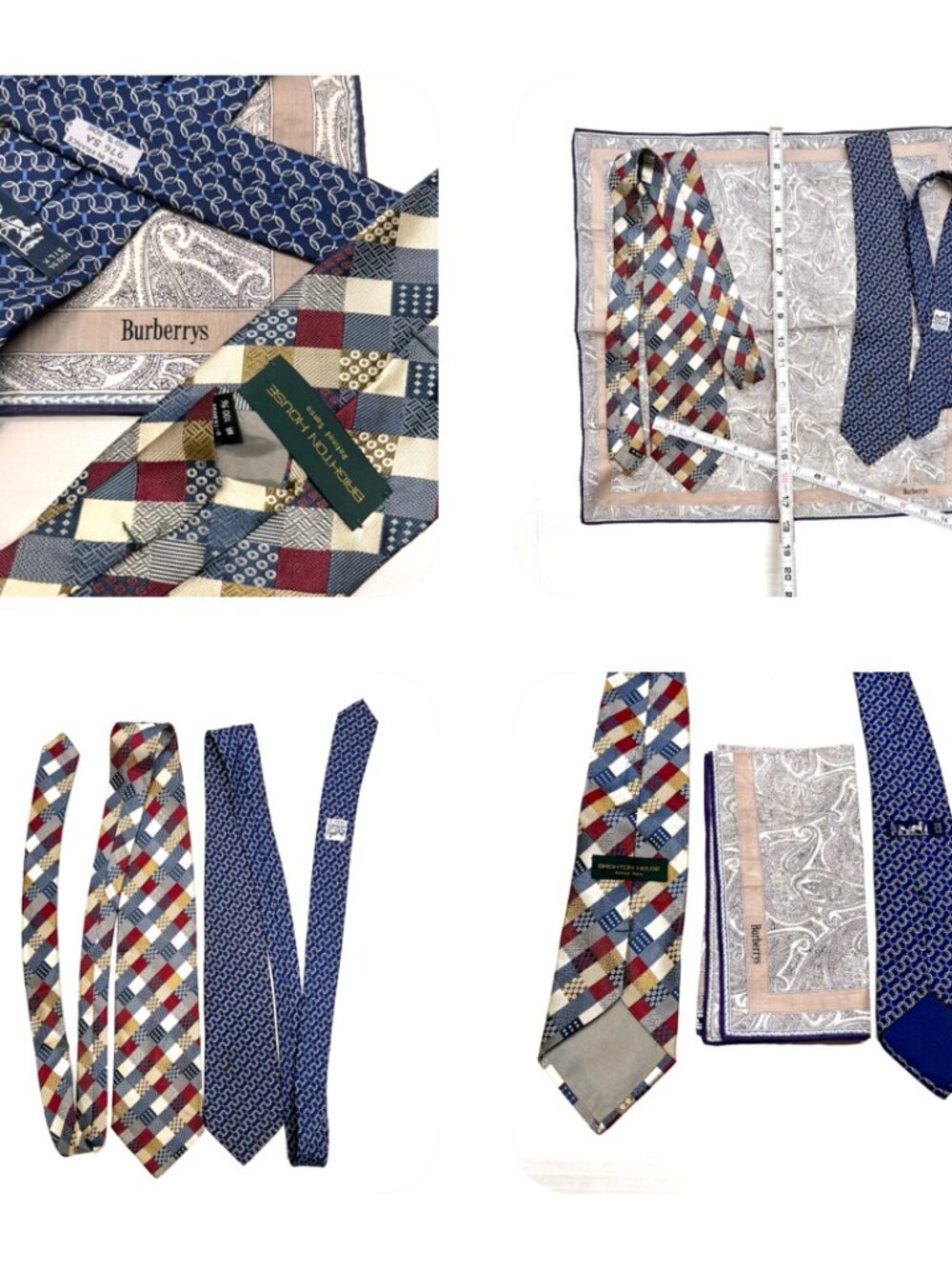Set: 2Classic Neck-Ties SilkHERMES Paris & Brighton House +1 Burberry Handker(70 - Picture 10 of 16